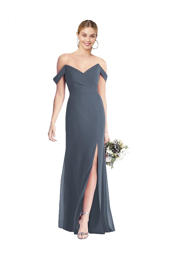 Trumpet Off the Shoulder Soft Chiffon Long Silver Stone Bridesmaid Dress Sydney