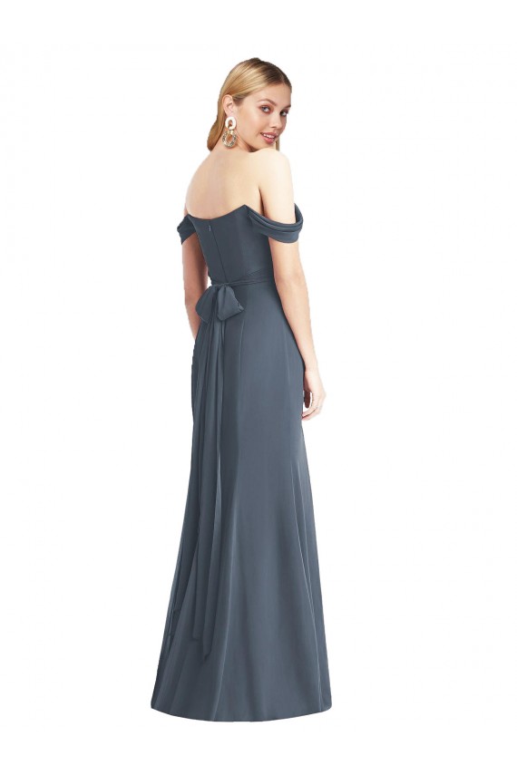 Trumpet Off the Shoulder Soft Chiffon Long Silver Stone Bridesmaid Dress Sydney