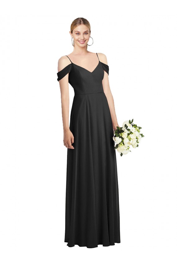 A-Line Spaghetti Straps Soft Chiffon Long Black Semi Formal Evening Dress / Bridesmaid Dress Sydney