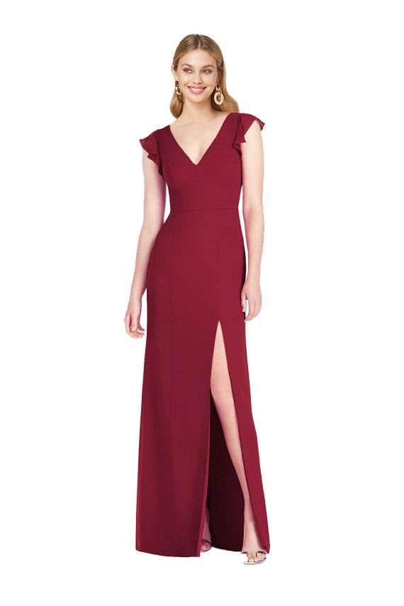 Mermaid V-Neck Soft Chiffon Long Burgundy Bridesmaid Dress Sydney