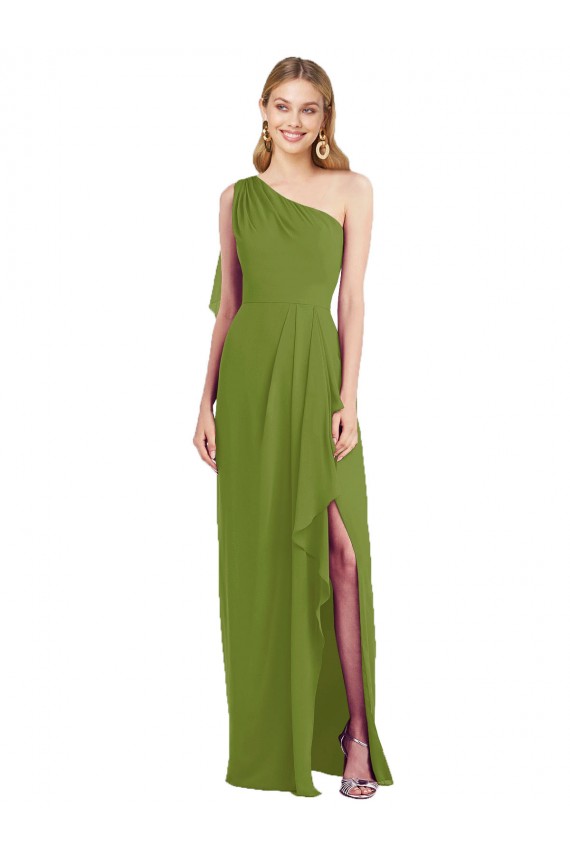 Trumpet One Shoulder Soft Chiffon Long Olive Green Bridesmaid Dress Sydney