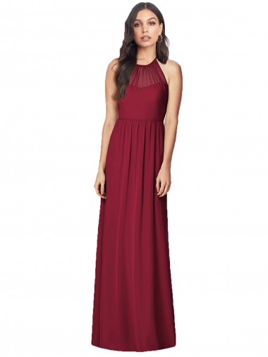 Trumpet Halter Neck Soft Chiffon Long Burgundy Bridesmaid Dress Sydney