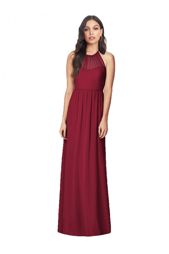 Trumpet Halter Neck Soft Chiffon Long Burgundy Bridesmaid Dress Sydney