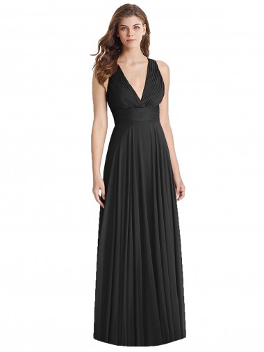 A-Line V-Neck Soft Chiffon Long Black Bridesmaid Dress Sydney