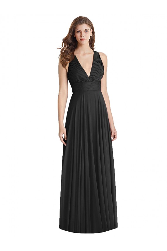 A-Line V-Neck Soft Chiffon Long Black Bridesmaid Dress Sydney