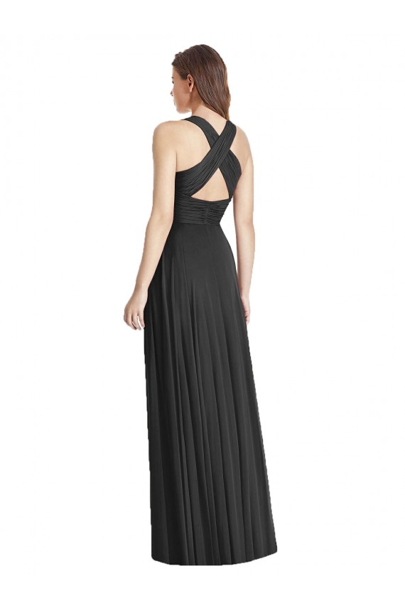 A-Line V-Neck Soft Chiffon Long Black Bridesmaid Dress Sydney