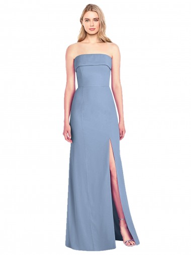 Trumpet Strapless Soft Chiffon Long Dusty Blue Bridesmaid Dress Sydney