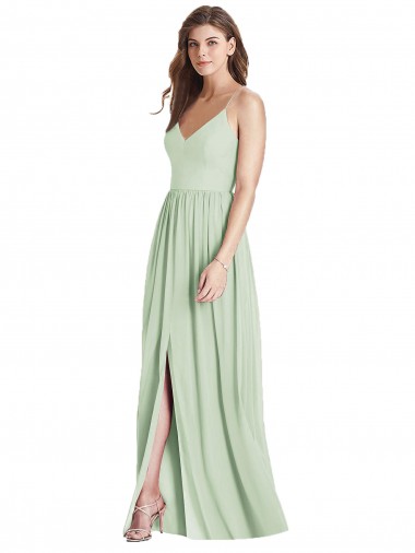 A-Line V-Neck Soft Chiffon Long Sage Semi Formal Evening Dress / Bridesmaid Dress Sydney