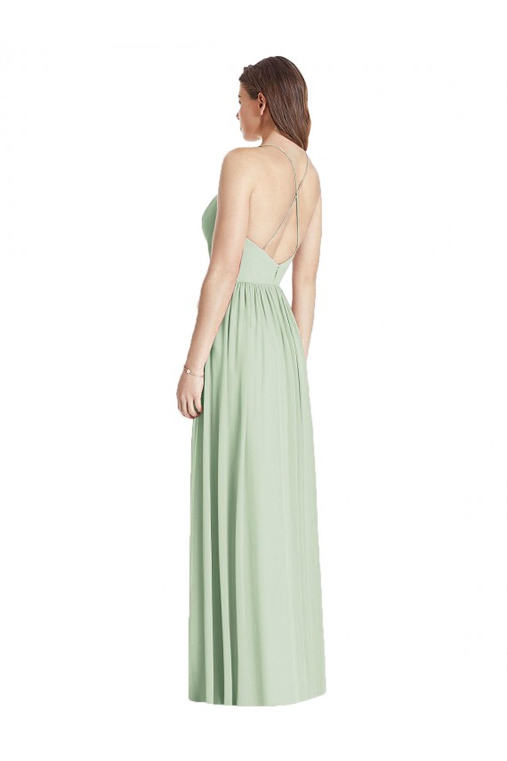 A-Line V-Neck Soft Chiffon Long Sage Semi Formal Evening Dress / Bridesmaid Dress Sydney