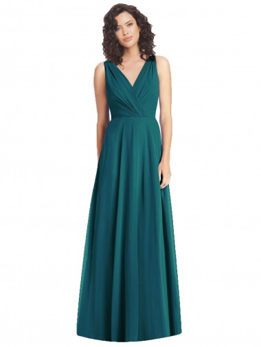 A-Line V-Neck Chiffon Long Hunter Wedding Party Dress Sydney