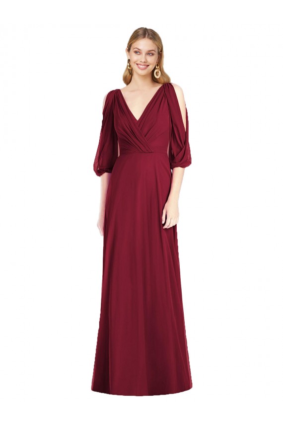 Trumpet V-Neck Soft Chiffon Long Burgundy Formal Dress / Bridesmaid Dress Sydney