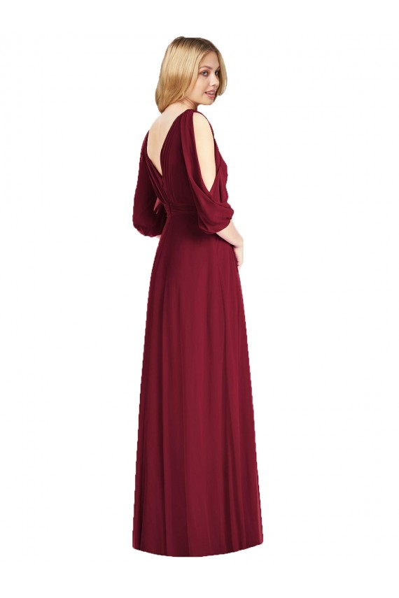 Trumpet V-Neck Soft Chiffon Long Burgundy Formal Dress / Bridesmaid Dress Sydney