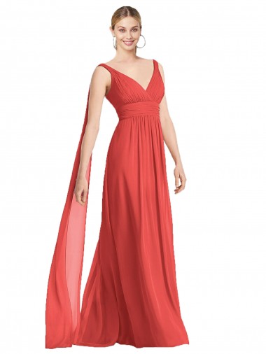 A-Line V-Neck Soft Chiffon Long Firecracker Bridesmaid Dress Sydney