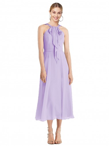 A-Line Halter Neck Soft Chiffon Tea length Lilac Prom Dress / Bridesmaid Dress Sydney