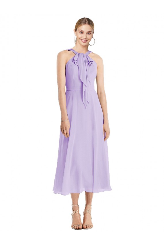 A-Line Halter Neck Soft Chiffon Tea length Lilac Prom Dress / Bridesmaid Dress Sydney
