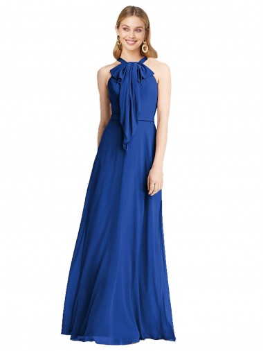 A-Line Halter Neck Soft Chiffon Long Royal Blue Bridesmaid Dress Sydney