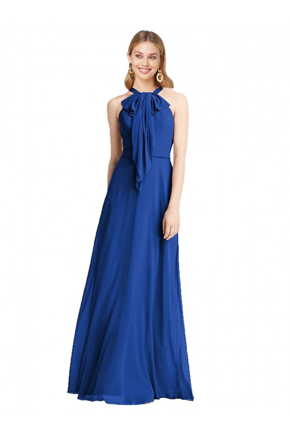 A-Line Halter Neck Soft Chiffon Long Royal Blue Bridesmaid Dress Sydney