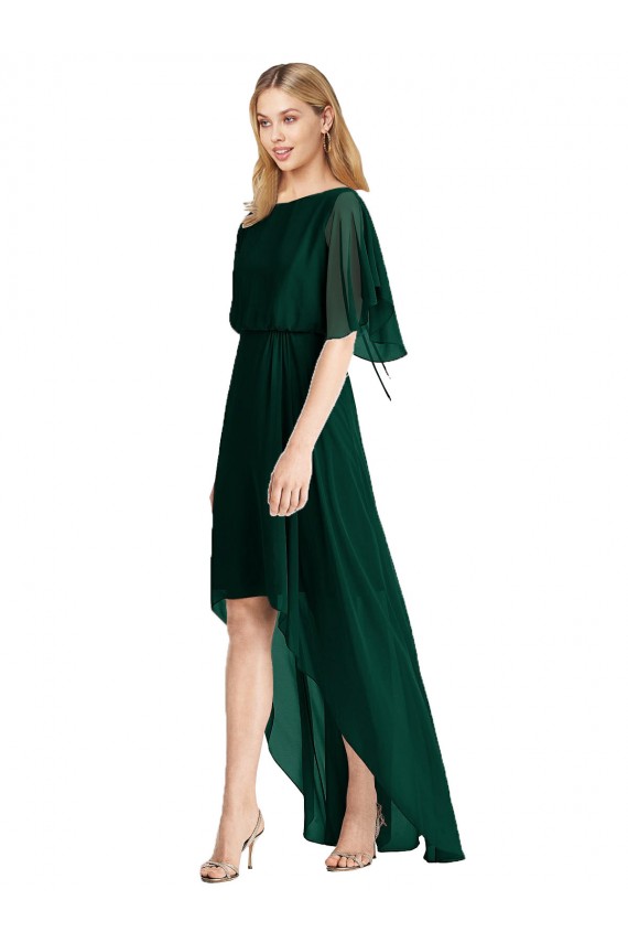 A-Line Round Neck Soft Chiffon Ever Green High Low Bridesmaid Dress Sydney