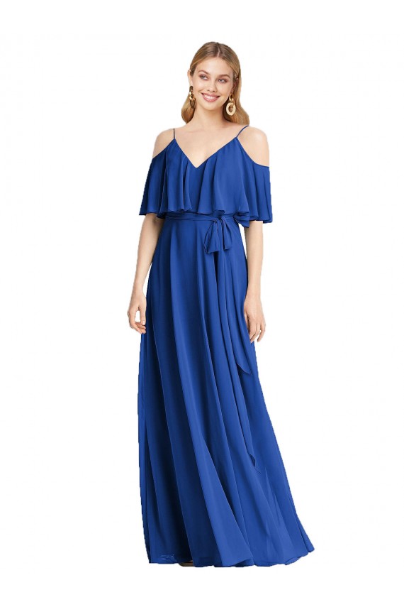 A-Line V-Neck Chiffon Long Royal Blue Bridesmaid Dress Sydney
