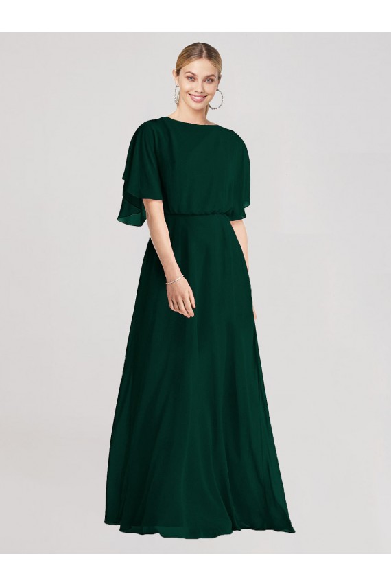 A-Line Round Neck Soft Chiffon Long Ever Green Bridesmaid Dress Sydney