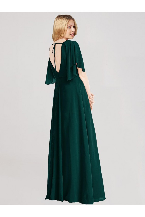 A-Line Round Neck Soft Chiffon Long Ever Green Bridesmaid Dress Sydney