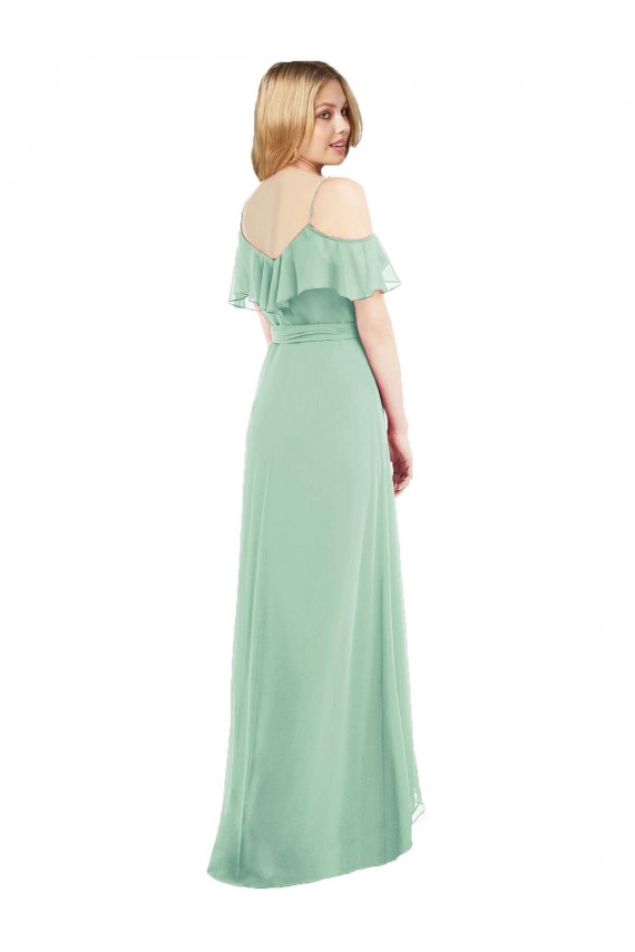 Trumpet V-Neck Soft Chiffon Long Mint Green High Low Bridesmaid Dress Sydney
