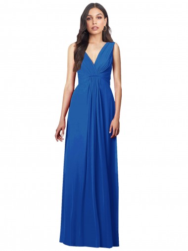 A-Line V-Neck Soft Chiffon Long Royal Blue Semi Formal Evening Dress / Bridesmaid Dress Sydney