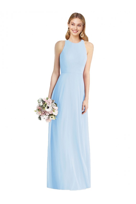 Trumpet Halter Neck Soft Chiffon Long Light Sky Blue Semi Formal Evening Dress / Bridesmaid Dress Sydney