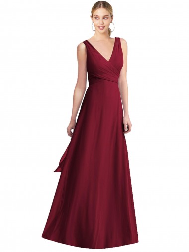 A-Line V-Neck Chiffon Long Floor Length Burgundy Bridesmaid Dress Sydney