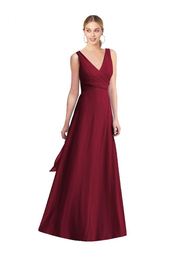 A-Line V-Neck Chiffon Long Floor Length Burgundy Bridesmaid Dress Sydney