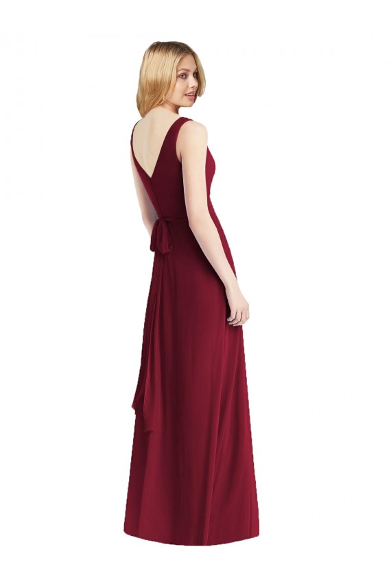 A-Line V-Neck Chiffon Long Floor Length Burgundy Bridesmaid Dress Sydney