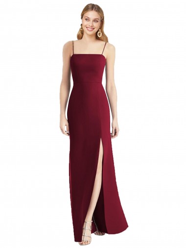 Trumpet Spaghetti Straps Soft Chiffon Long Burgundy Bridesmaid Dress Sydney