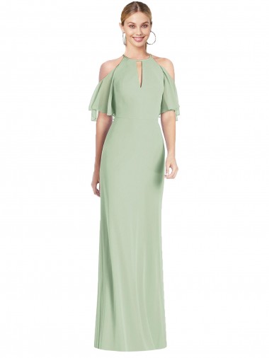 Mermaid Halter Neck Soft Chiffon Long Sage Semi Formal Evening Dress / Bridesmaid Dress Sydney
