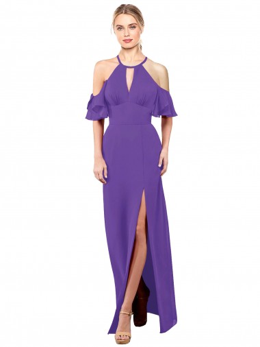 A-Line Halter Neck Soft Chiffon Long Purple Bridesmaid Dress Sydney