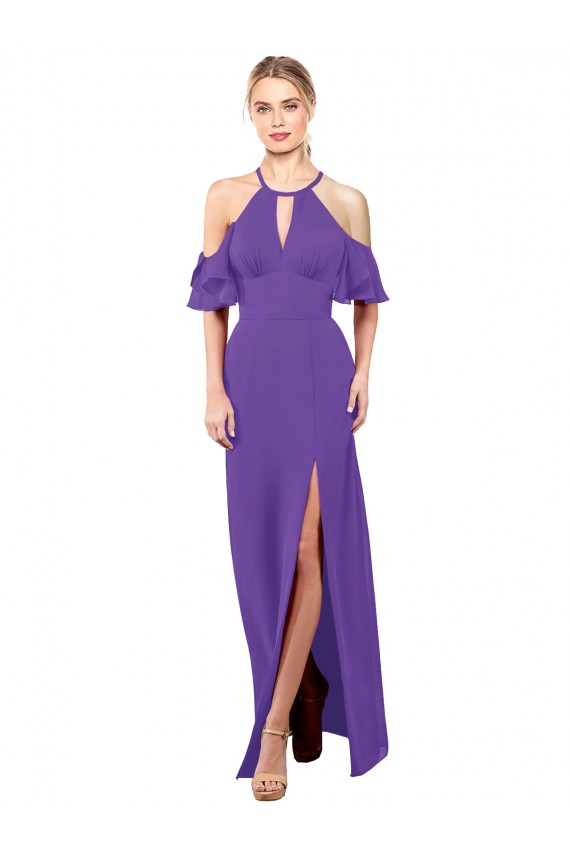 A-Line Halter Neck Soft Chiffon Long Purple Bridesmaid Dress Sydney