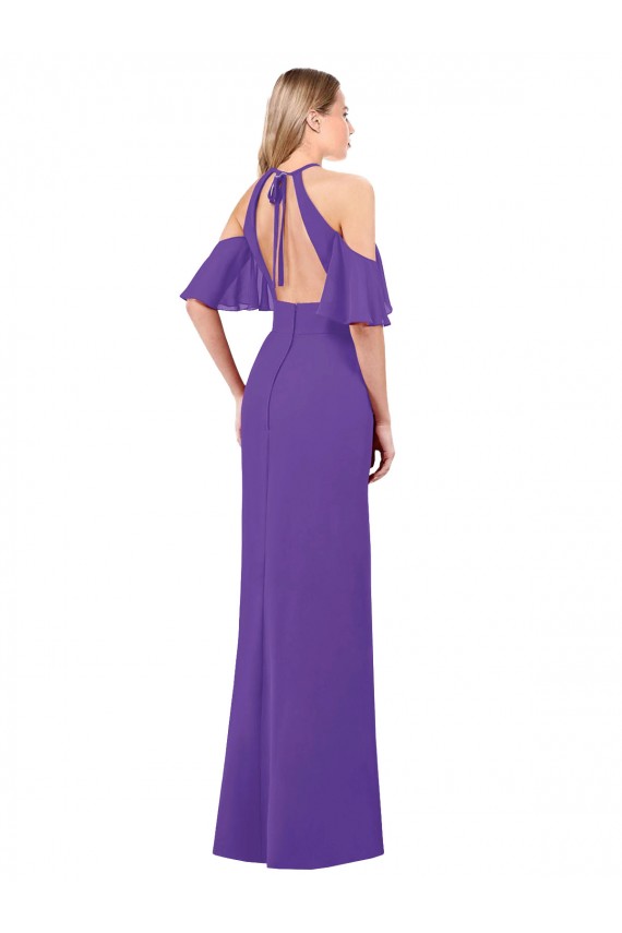 A-Line Halter Neck Soft Chiffon Long Purple Bridesmaid Dress Sydney