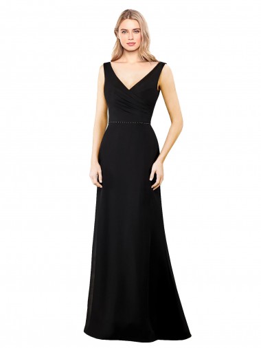 A-Line V-Neck Soft Chiffon Long Black Prom Dress / Bridesmaid Dress Sydney