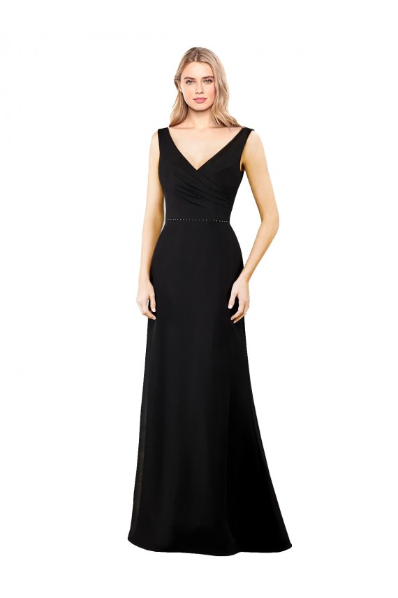 A-Line V-Neck Soft Chiffon Long Black Prom Dress / Bridesmaid Dress Sydney