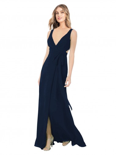 A-Line V-Neck Chiffon Long Dark Navy Bridesmaid Dress / Evening Dress Sydney