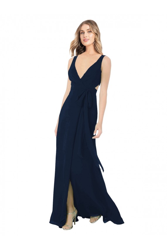 A-Line V-Neck Chiffon Long Dark Navy Bridesmaid Dress / Evening Dress Sydney