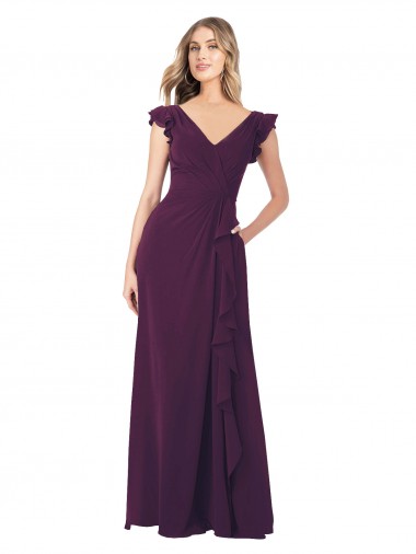 A-Line V-Neck Soft Chiffon Long Grape Formal Dress / Bridesmaid Dress Sydney