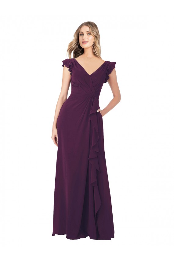 A-Line V-Neck Soft Chiffon Long Grape Formal Dress / Bridesmaid Dress Sydney