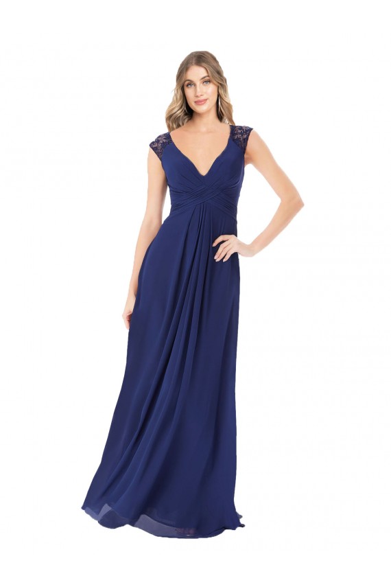 A-Line V-Neck Soft Chiffon Long Sapphire Bridesmaid Dress Sydney