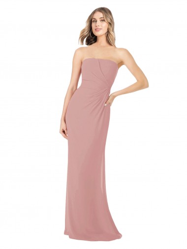 Sheath Strapless Soft Chiffon Long Dusty Pink Bridesmaid Dress Sydney
