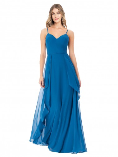 A-Line Sweetheart Soft Chiffon Long Peacock Blue Bridesmaid Dress Sydney