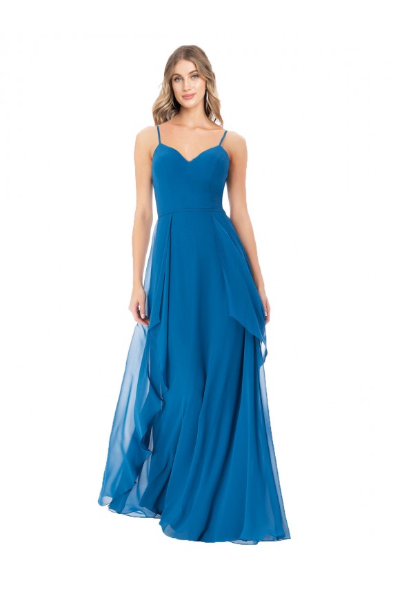 A-Line Sweetheart Soft Chiffon Long Peacock Blue Bridesmaid Dress Sydney