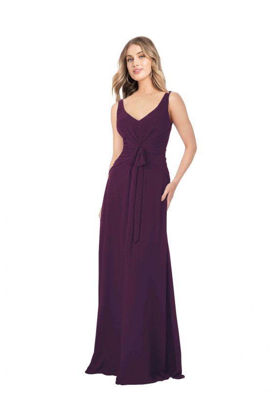 A-Line V-Neck Chiffon Long Floor Length Grape Bridesmaid Dress Sydney