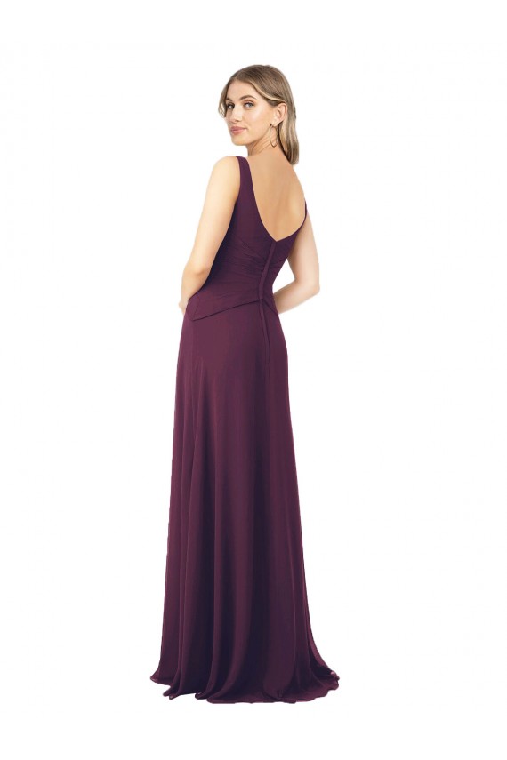 A-Line V-Neck Chiffon Long Floor Length Grape Bridesmaid Dress Sydney