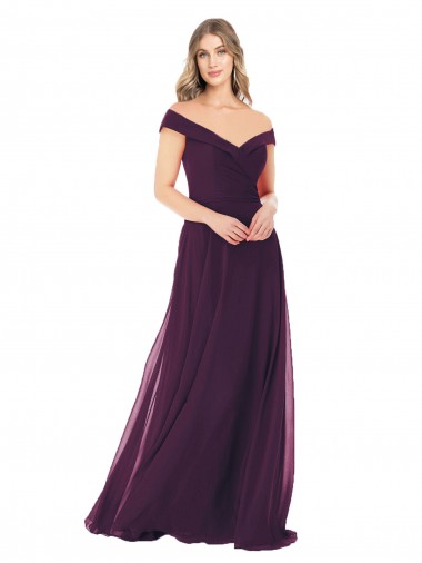 A-Line Off the Shoulder Soft Chiffon Long Grape Bridesmaid Dress Sydney