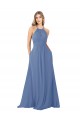 A-Line High Neck Soft Chiffon Long Windsor Blue Bridesmaid Dress Sydney